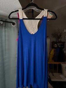 Market & Spruce Womens Tank Top Size L Royal Blue Crochet Back Boho Summer